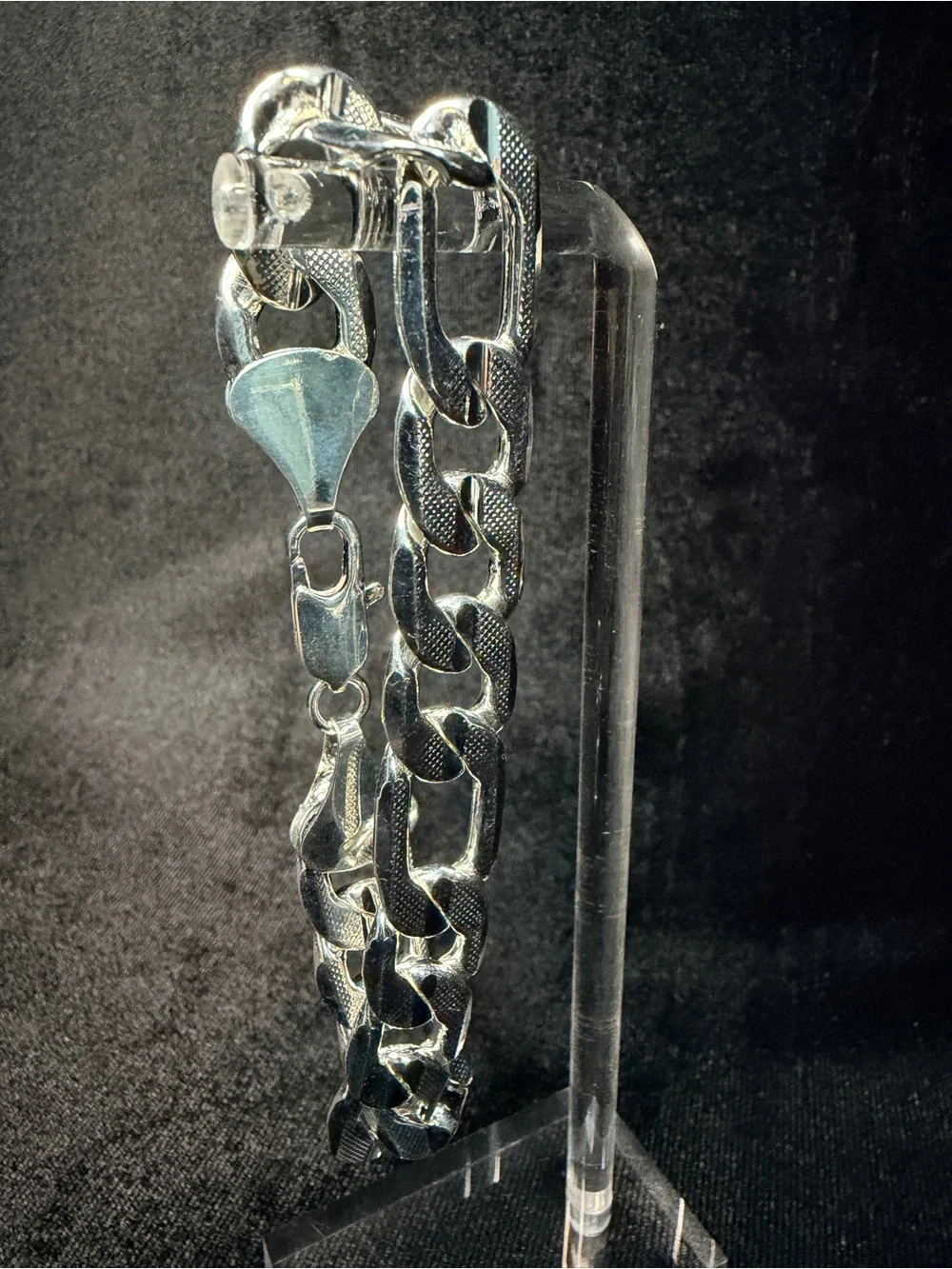 Figaro Diamond Cut 8in 12.5MM 925 Stamped Silver filled bracelet 30.6g